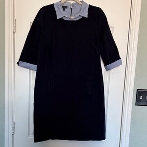 Talbots Navy Dress with Blue-White Stripe Collar